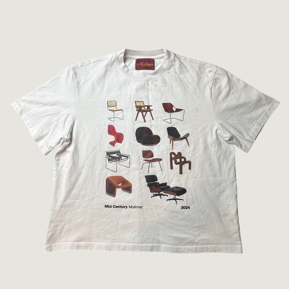 Mutimer T-Shirt Mens L Mid Century Mutimer 2024 White Graphic Chair Tee